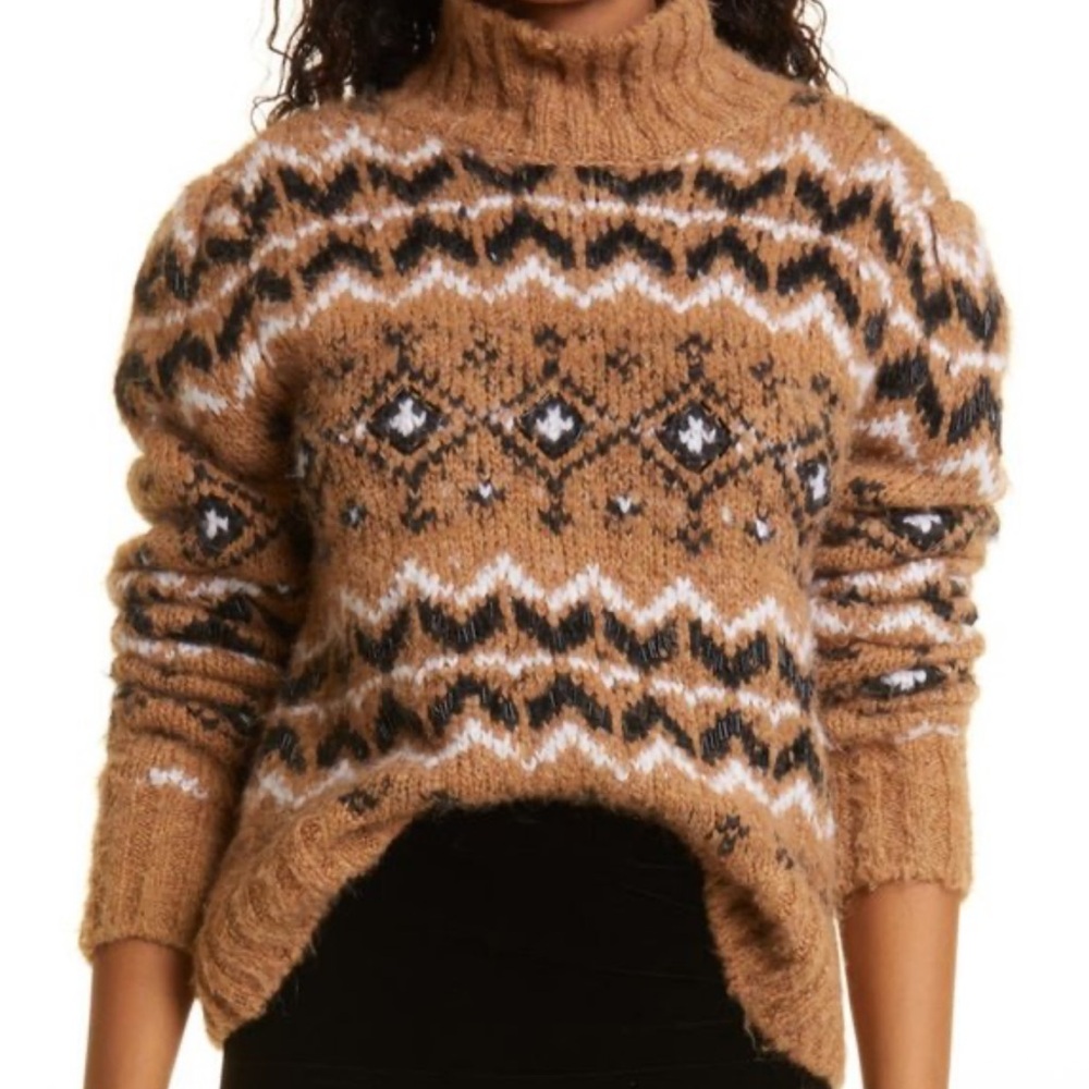Veronica Beard Brown Patterned Turtleneck Sweater - image 1